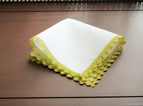 Cotton handkerchief. Wild Lime colored Lace Trimmed - Click Image to Close